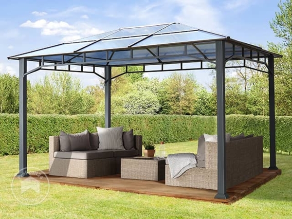 Gartenpavillon 3x4 m Aluminium Gestänge Polycarbonat Dach 8mm Pavillon Gartenzelt ohne Seitenteile