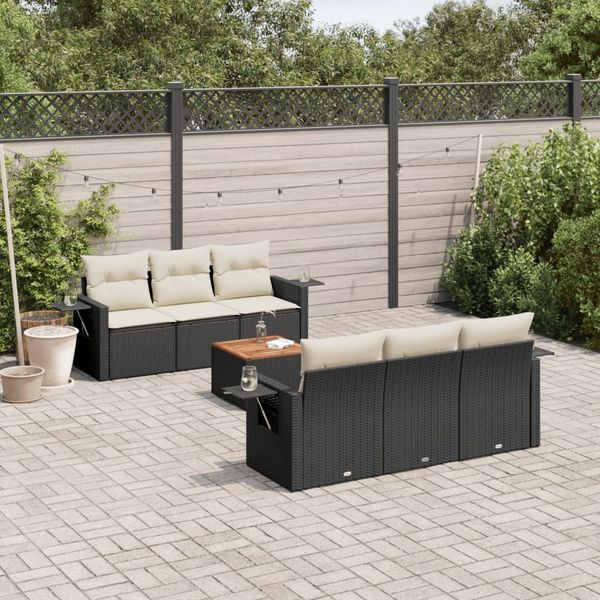 vidaXL 7-tlg. Garten-Sofagarnitur mit Kissen Schwarz Poly Rattan 3224453
