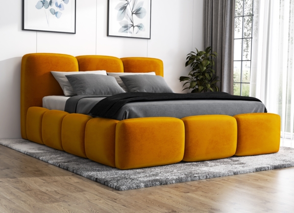 Polsterbett STAR 160x200 mit Matratze, Bettkasten und Lattenrost. Farbe: Senf 8
