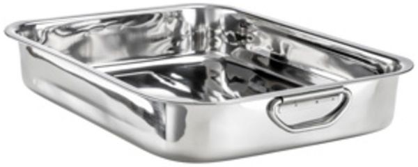 Auflaufform - Edelstahl - 2 Fallgriffe - H: 5cm - B: 35cm - T: 26cm