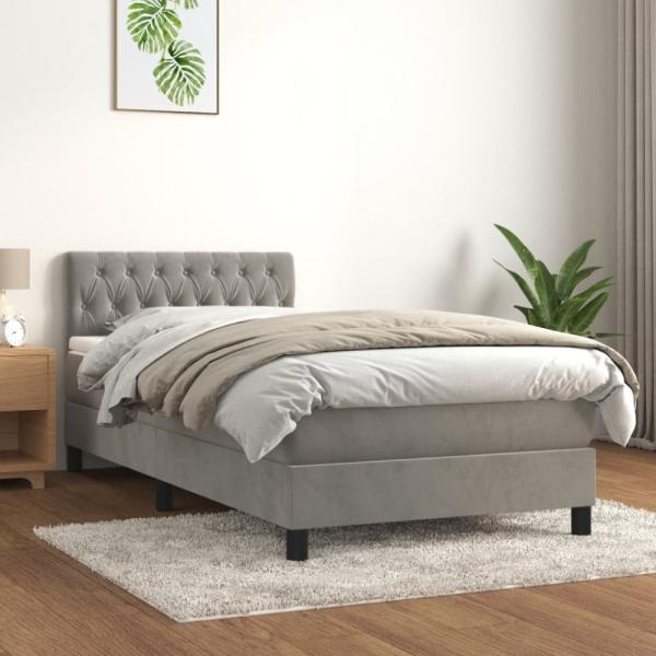 vidaXL Boxspringbett mit Matratze Hellgrau 90x190 cm Samt 3141455