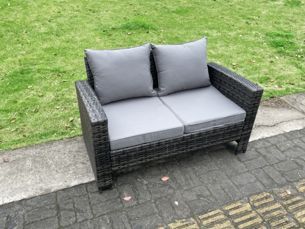 Fimous 6 Sitzer Outdoor Dunkelgrau gemischt Hoher Rücken Rattan Sofa Esstisch Set Gartenmöbel Sesseln Liebe Sofa Bild 5