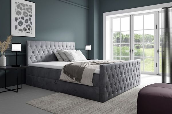 Boxspringbett Schlafzimmerbett ASHER PREMIUM 120x200cm Stoff Fresh Grau