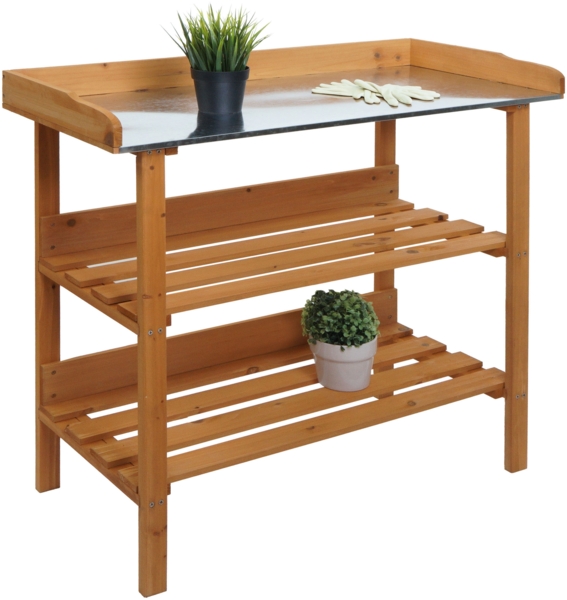 Pflanztisch HWC-O14, Gärtnertisch Blumentisch Pflanzregal, Outdoor Holz Tanne FSC®-zertifiziert, 86x92x41cm ~ natur