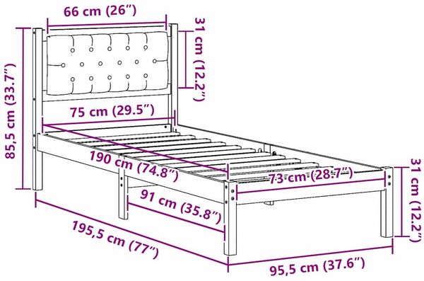 vidaXL Bettrahmen Schwarz 75 x 190 cm Massives Kiefernholz 878231 Bild 11