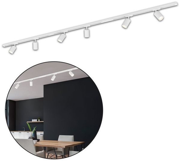 Briloner Leuchten LED Deckenleuchte 8009066B, LED wechselbar, 2700K - Extra-Warmweiß, Schienensystem Rail 2,25 m Weiß max. 9W Decke Wohnzimmer Büro Küche