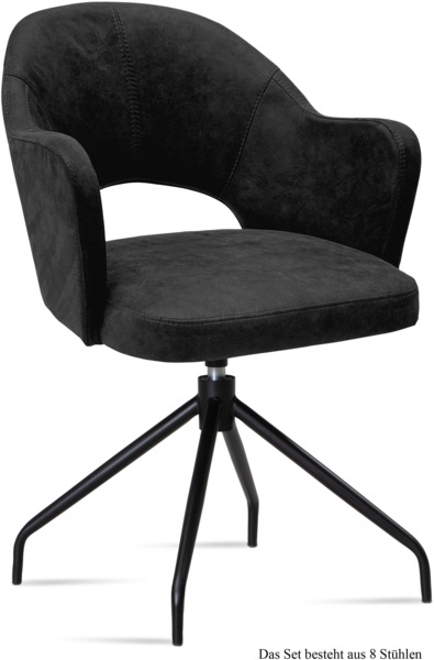 Armlehnstuhl drehbar (8er-Set) Dorcas 59x87x61 Schwarz/Anthrazit