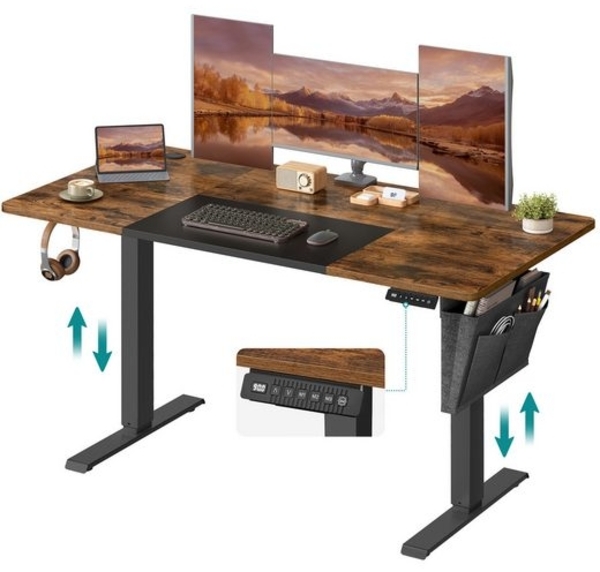 SONGMICS Schreibtisch, elektrisch höhenverstellbar 72-120 cm, mit Memory-Funktion, Vintagebraun-Schwarz, 72 x 60 x 140 cm