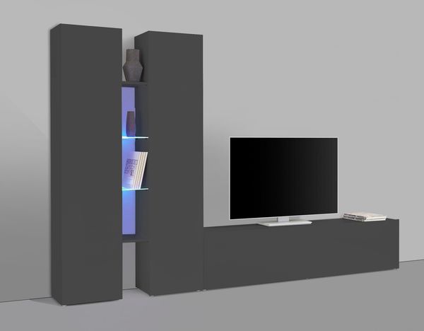 Wohnwand >Benevent< (4-teilig) in Anthrazit matt - 280x180x30 (BxHxT)