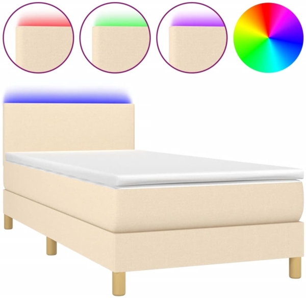 Boxspringbett mit Matratze & LED Stoff Creme 90x200 cm, Härtegrad: H2 [3133530]