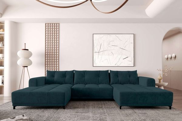 99rooms Massimo Wohnlandschaft Cordstoff POSO Blau mit Schlaffunktion