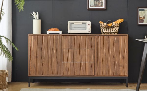 Sideboard 150x40x80 cm, Dunkelbraun, mit Schubladen und 2 verstellbaren Regalen, slotted Design