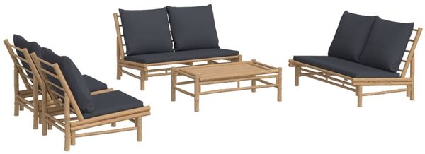 vidaXL 5-tlg. Garten-Lounge-Set mit Dunkelgrauen Kissen Bambus 3156484 Bild 3