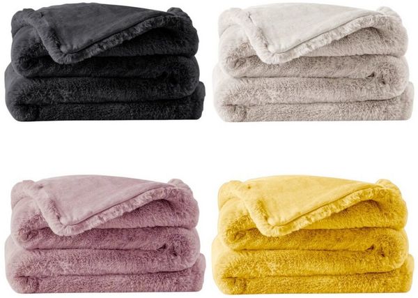 Premium Wohndecke aus Kunstfell » Dicke Hochwertige Decke » Couchdecke 150 x 200 cm » Kuscheldecke mit Wendeoptik - Gelb