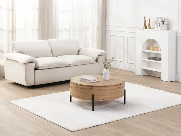 Vente-unique - YEMELIA Couchtisch Holz, Platte Beige - B 80 cm x H 35,5 cm x L 80 cm