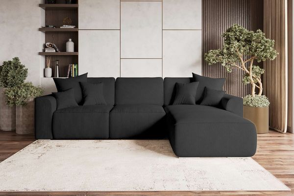 99rooms Gusto Ecksofa Cordstoff POSO Schwarz Rechts mit Schlaffunktion