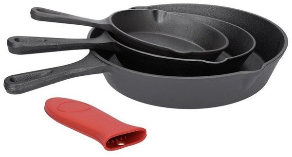 TP Bratpfanne 4-teiliges Bratpfannen Set aus Gusseisen bestehend aus Ø16 + Ø20 + Ø25