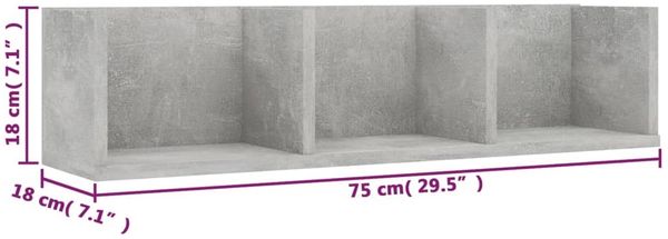 vidaXL CD-Wandregal Betongrau 75x18x18 cm Holzwerkstoff 801314 Bild 6