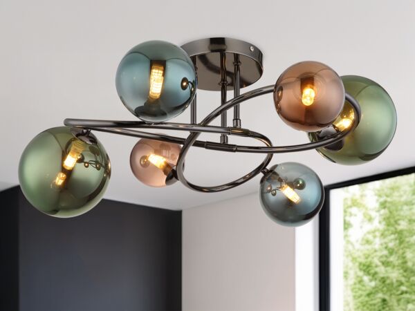 Deckenleuchte, 6 flammig, Glaskugeln, D 65 cm