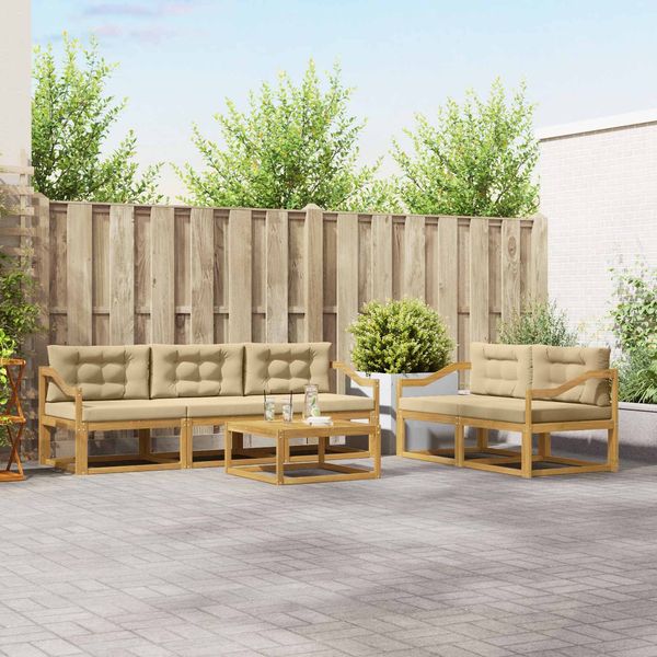 vidaXL Outdoor-Sofagarnitur mit Kissen 6 pcs Weiß und Beige 3386077
