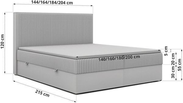 Boxspringbett NORDIC 140 x 200 cm, Doppelbett, Topper Visco, Multipocket-Matratzen H3, holz Optik, Bettkasten, Polsterbett - Beige Cord Bild 6