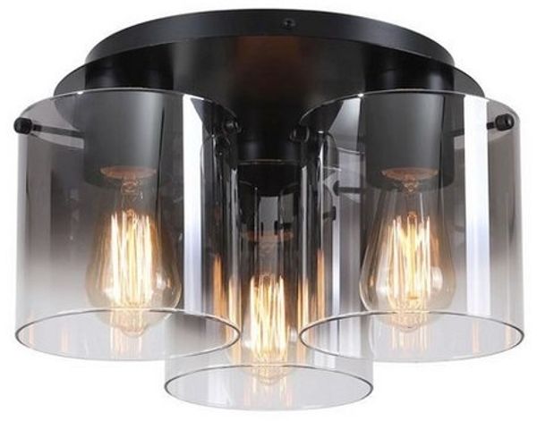 Licht-Erlebnisse Deckenleuchte ELODIE, ohne Leuchtmittel, Metall Rauchglas E27 39 cm breit Schwarz Rauchgrau 3-flammig Modern