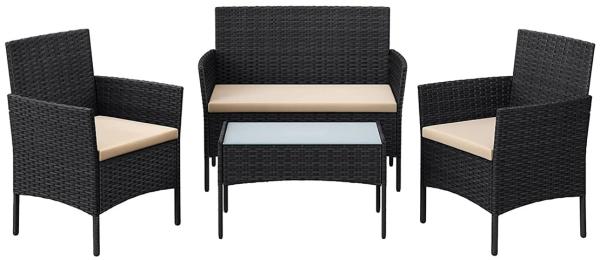 Balkonmöbel, Gartenmöbel-Set, aus PE-Polyrattan, Lounge-Set, Terrassenmöbel, Outdoor, für Terrasse, Balkon, Garten, schwarz-taupe GGF004B05