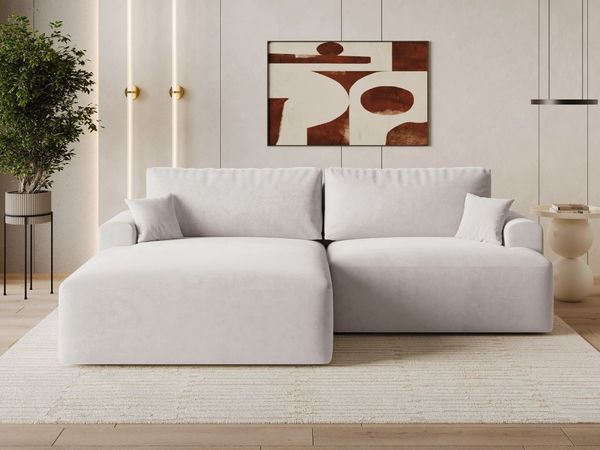 GRAINGOLD Ecksofa Serene L, Couch L-Form mit Wellenfeder und Bettkasten, Velour-Stoff, Grau, Links