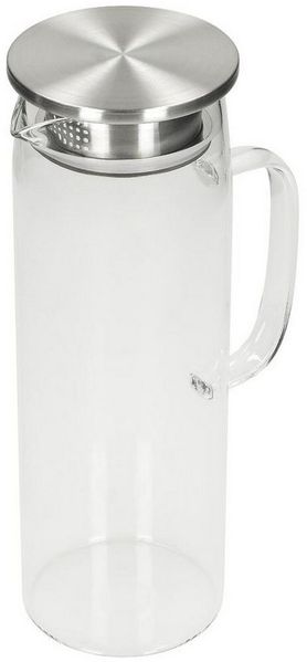 elasto Wasserkaraffe Glaskaraffe mit Deckel und Sieb 1,5 Liter aus Borosilikatglas