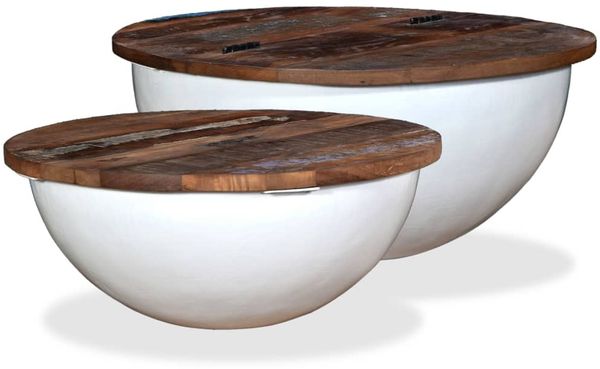 vidaXL 2-tlg. Couchtisch-Set Altholz Massiv Weiß Schalenform 245256