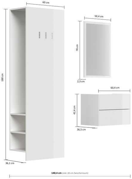 Garderobe Blu-S 3 tlg Konsole Push-to-open Spiegel Paneel 6 Paar Sand : Sand / Grafit Bild 2