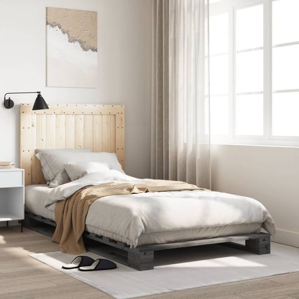 vidaXL Massivholzbett mit Kopfteil Grau 100x200 cm Kiefer 3281545