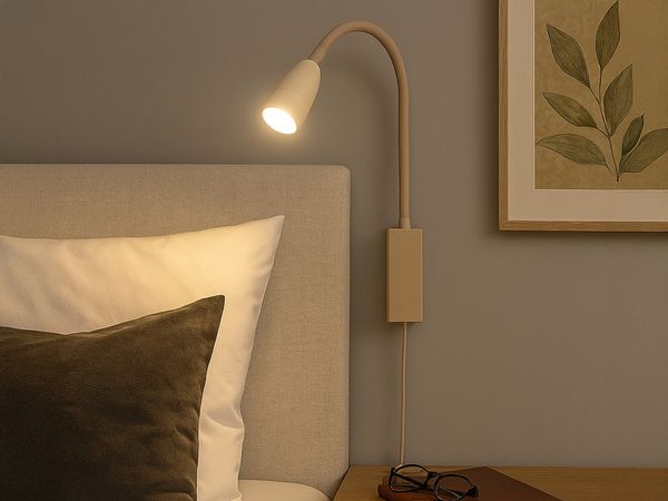 LED Bettlampe STEN Beige mit Kabel und Stecker, Gestensteuerung, Breite 4cm