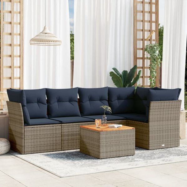 vidaXL 6-tlg. Garten-Sofagarnitur mit Kissen Grau Poly Rattan 3255963