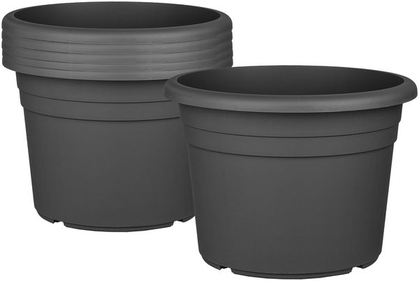 BigDean 6X Blumentopf Ø 30 cm Farbe Anthrazit Kunststoff Pflanztopf Containertopf Übertopf Pflanzkübel rund 30 x 21 cm