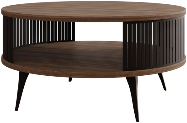 Couchtisch Rajkon, Beine und Seiten aus Stahl (Farbe: Schwarz / Nuss Franklin Tobacco)