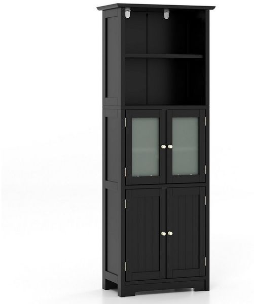 COSTWAY Hochschrank Bad, Küchschrank mit verstellbarem Regal, Holz weiß 163cm