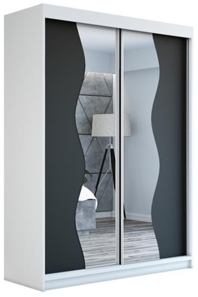 Schwebetürenschrank RIMA 2-türig Schrank 120 cm (mit Spiegel) Farbe: Weiß , schwarz