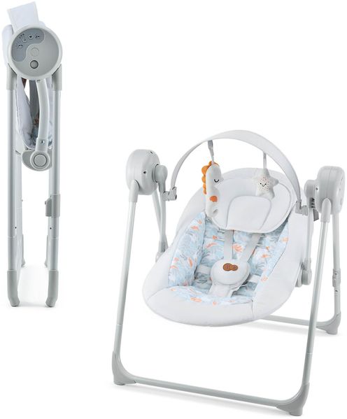 Kinderkraft SWINGEE Elektrische Babywippe, mit Schwingfunktion, eingebauter Timer, verstellbare Rückenlehne, 8 integrierte Beruhigungsmelodien, leicht und klappbar, Grau