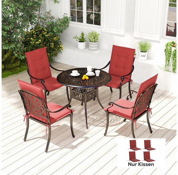 Outsunny Sitzkissen 4er Set, 108 x 50 x 5 cm, mit Bändern, für Gartenmöbel, Sitzsthul, Essstuhl, Weinrot