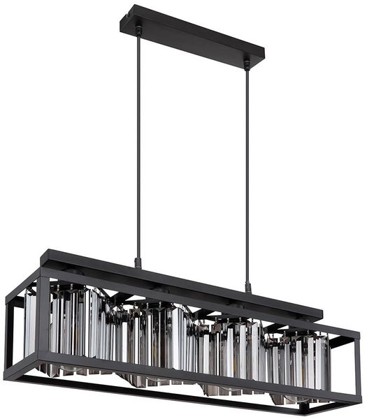 Hängeleuchte Metall schwarz, Glaskristalle rauch H 120 cm