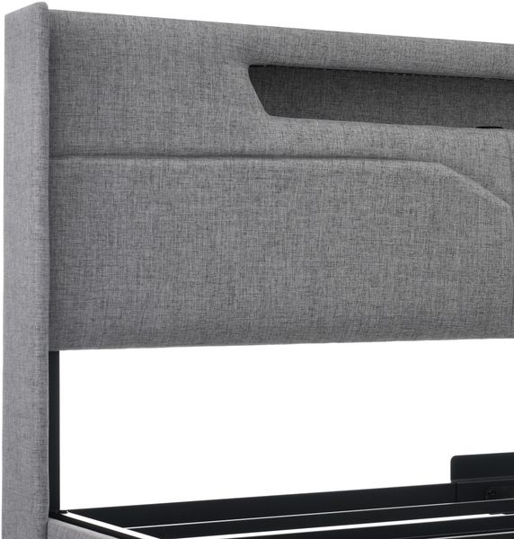 Polsterbett 140×200 cm aus Leinen-Stoff mit LED-Beleuchtung,USB Typ C Ladefunktion & Matratze, grau Bild 9