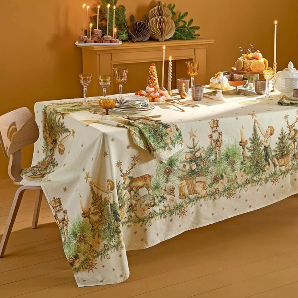 Garnier-Thiebaut Tischdecke Noel Vintage Dore 115x115 Cm 50% Leinen / 50% Baumwolle