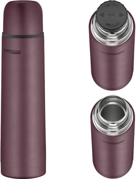 THERMOcafé by THERMOS TC BEVERAGE BOTTLE burgundy mat 0,70l, Thermosflasche mit Becher aus Edelstahl, 12h heiß & 24h kalt, Auslaufsicher, für Schule, Unterwegs & Büro