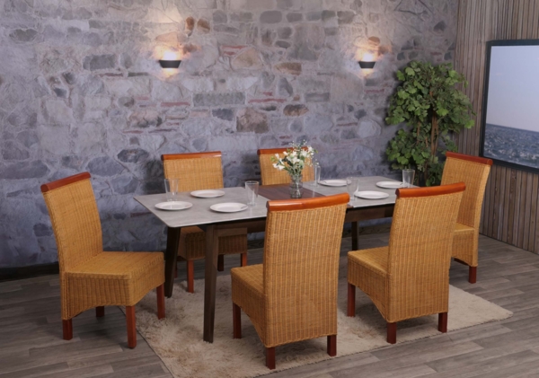6er-Set Esszimmerstuhl Korbstuhl Stuhl M42, Rattan ~ ohne Sitzkissen