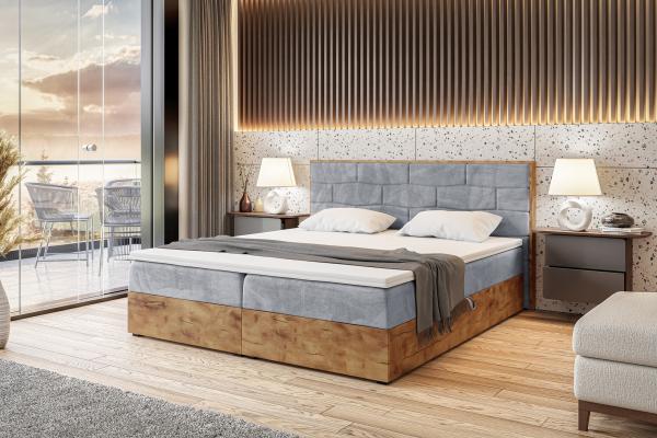 MEBLINI Boxspringbett LOFTY 9 200x200 cm mit Bettkasten - H3/Hellgrau Samt Polsterbett - Doppelbett mit Topper & Taschenfederkern-Matratze