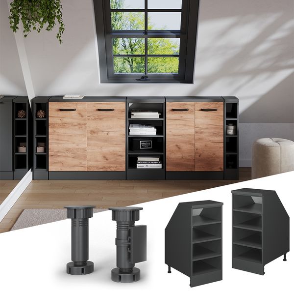 Küchenschrank für Dachschrägen R-Line Anthrazit 40 cm mit 4 Fächern, Schrankkorpus 60 cm Tiefe Vicco Bild 3