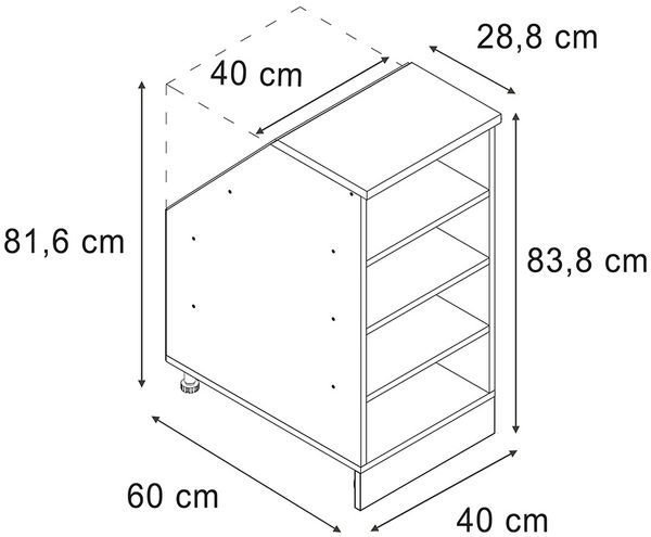 Küchenschrank für Dachschrägen R-Line Anthrazit 40 cm mit 4 Fächern, Schrankkorpus 60 cm Tiefe Vicco Bild 2