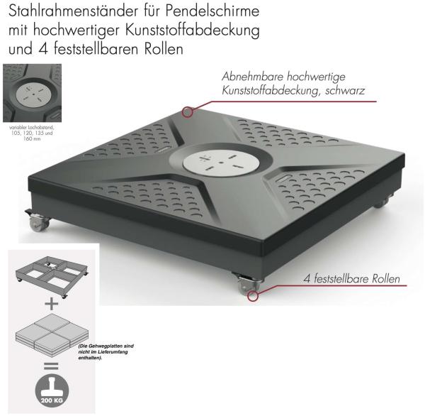 Doppler Active Easy Push Rollsockel bis 200 kg für Pendelschirme Stahlrahmen Schirmständer 85899