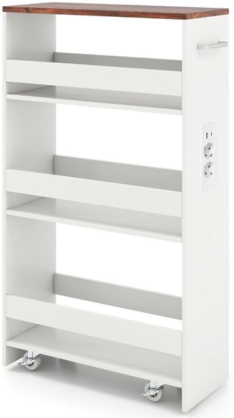 20 cm schlanker Aufbewahrungswagen mit Ladestation 4-stufiger rollbarer Küchenwagen mit Griff Rustikal Braun